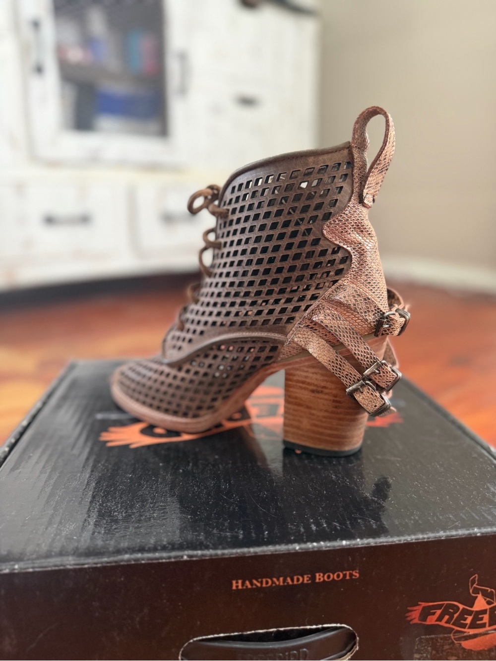 Freebird by Steven Brown Perforated Lace-Up Open-Toe Heeled Bootie - Picture 3 of 6